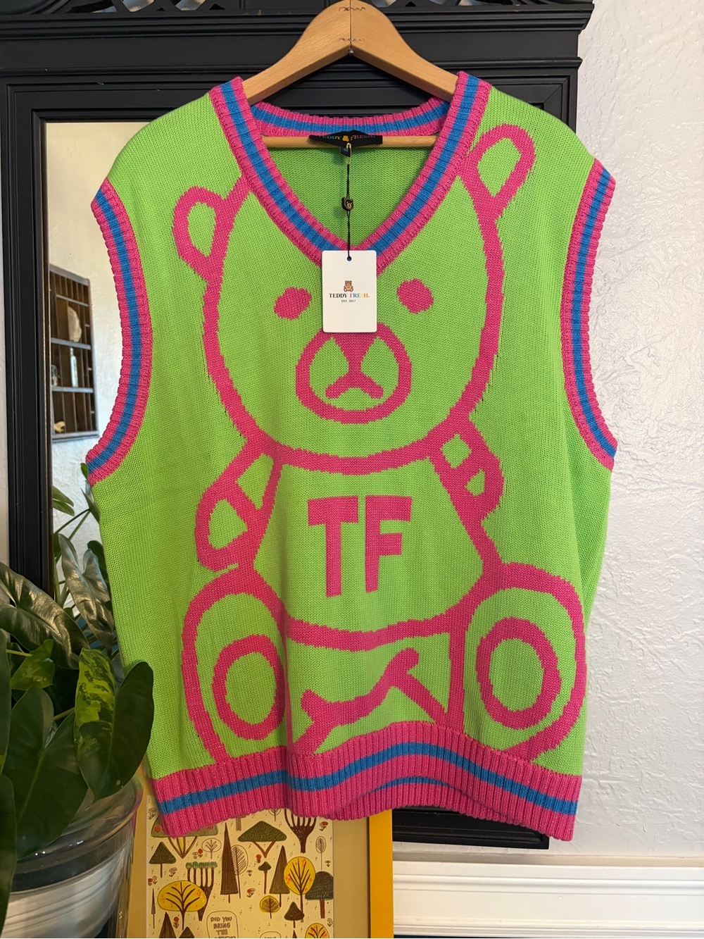 Teddy Fresh Neon Green Vest with Pink & Blue Trim